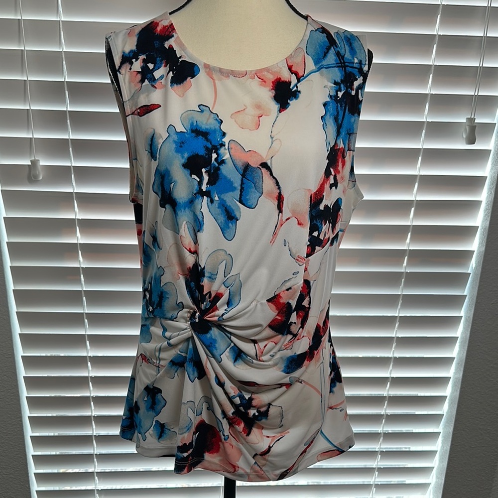 Floral Sleeveless Top - Blue and Red